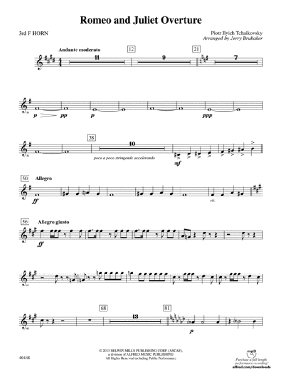 Romeo and Juliet Overture: 3rd F Horn Full Orchestra scores gallery preview page 1