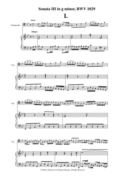 J. S. Bach: "Viola da Gamba" Sonata no. 3 in G minor, BWV 1029, for violoncello and piano