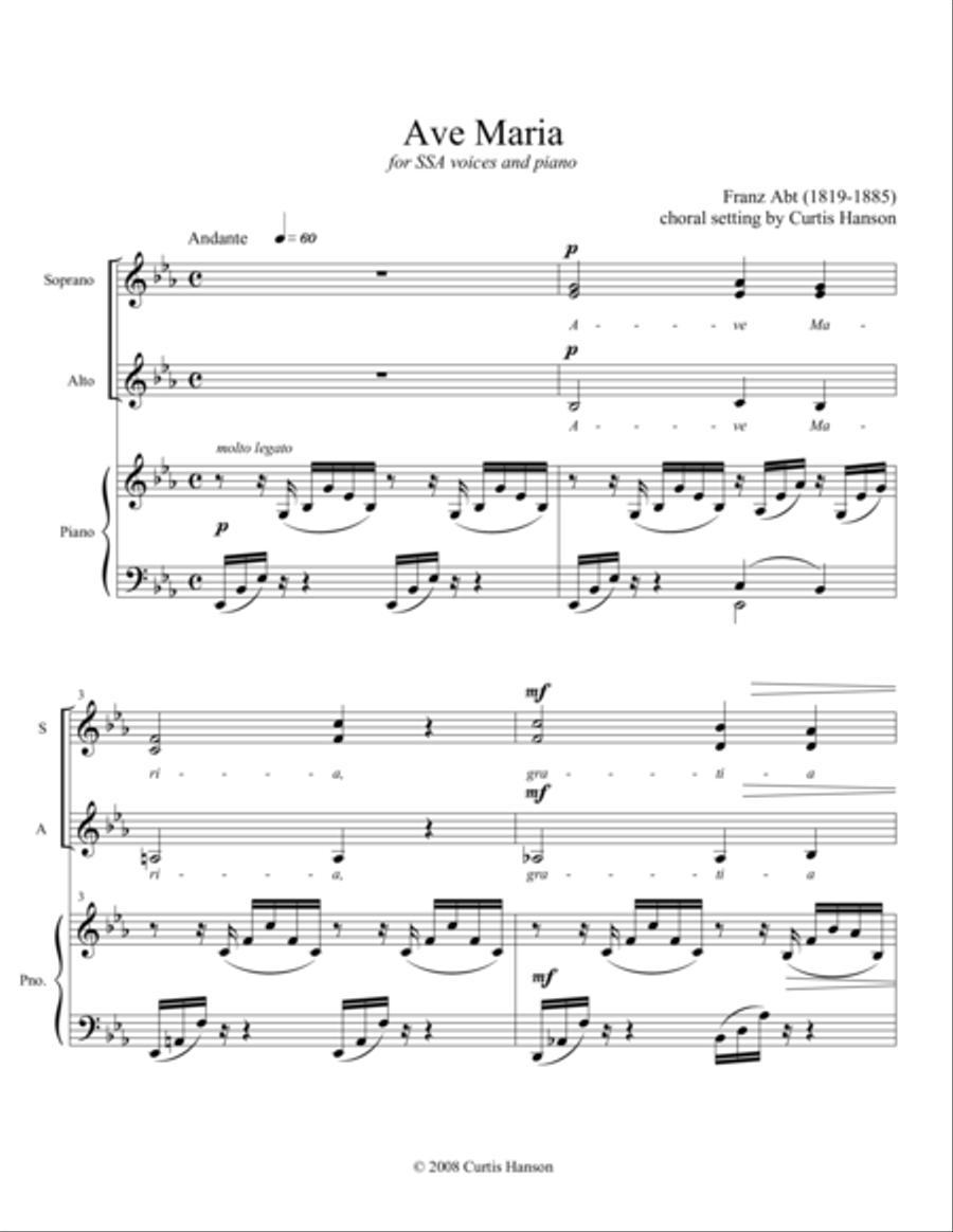 Ave Maria (SSA) Ave Maria (SSA) SSA scores gallery preview page 1