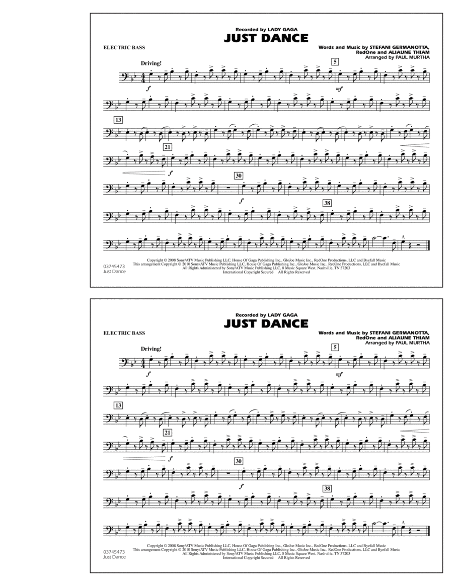 Just Dance - Electric Bass Bass Guitar scores gallery preview page 1