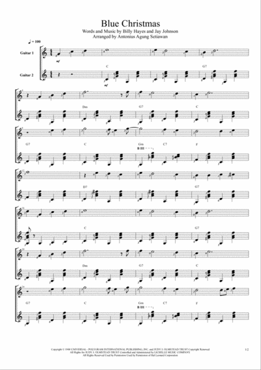 Blue Christmas Guitar Solo scores gallery preview page 1