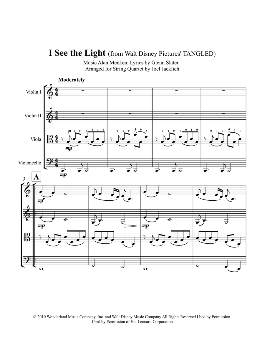 I See The Light I See The Light String Quartet scores gallery preview page 1