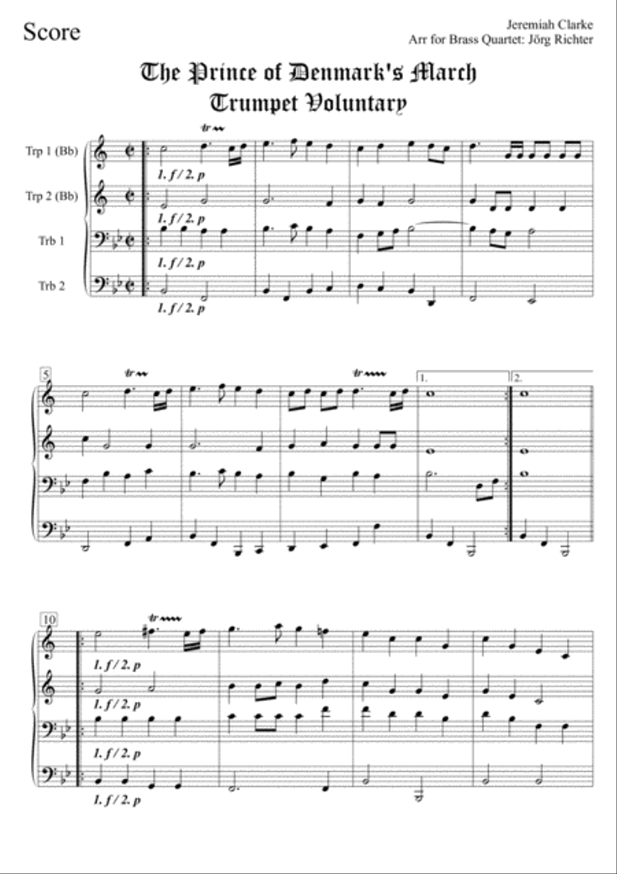 The Prince of Denmark's March (Trumpet Voluntary) for Brass Quartet Brass Quartet scores gallery preview page 2