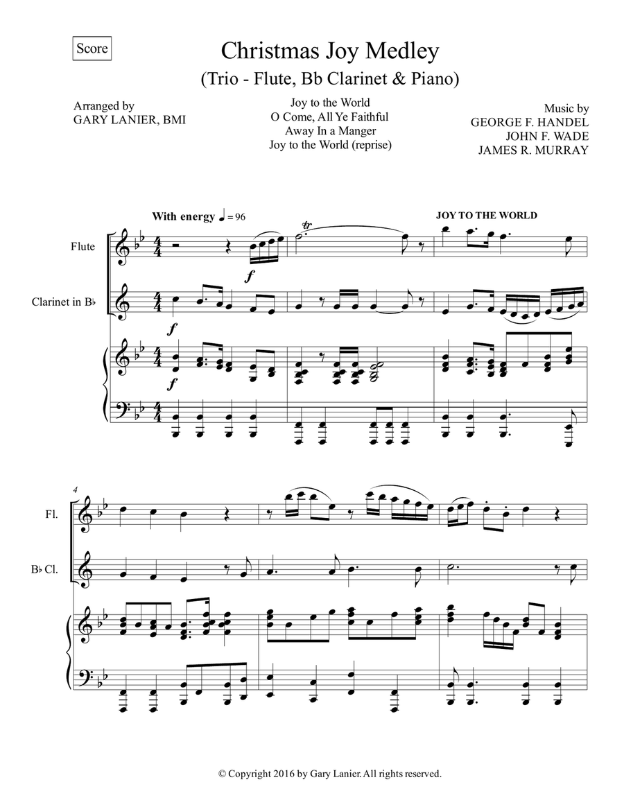 CHRISTMAS JOY MEDLEY (Trio – Flute, Bb Clarinet & Piano with Parts) Woodwind Duet scores gallery preview page 2