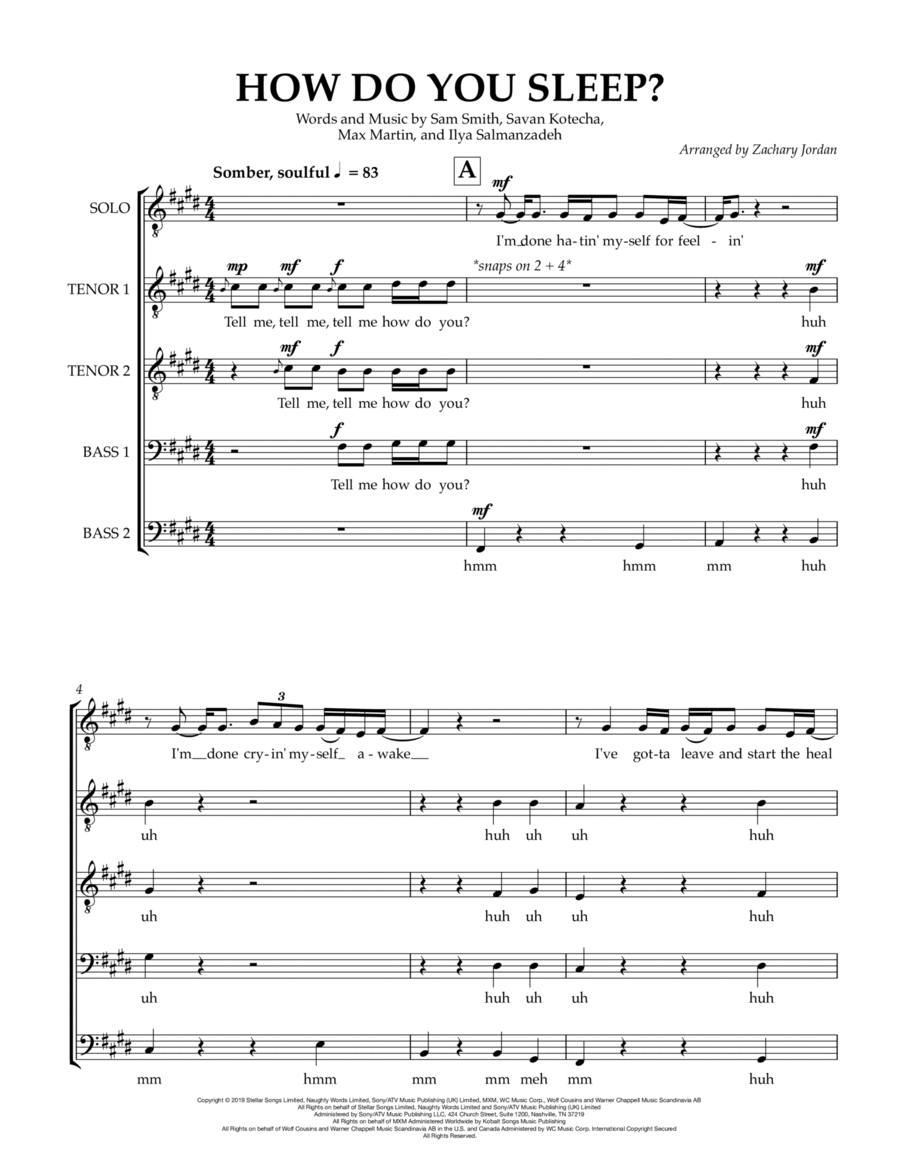 How Do You Sleep? TTBB scores gallery preview page 1