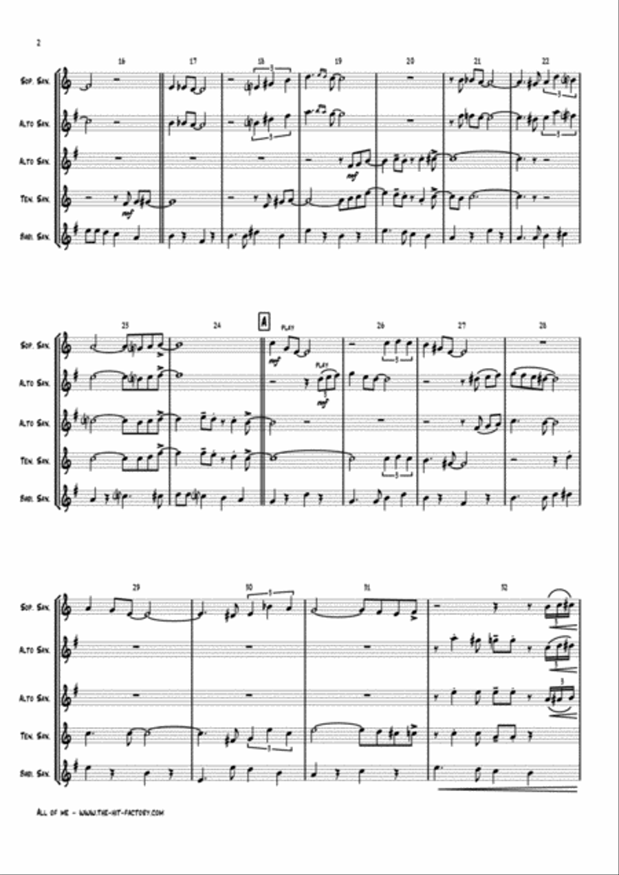 All Of Me Saxophone Quintet scores gallery preview page 2