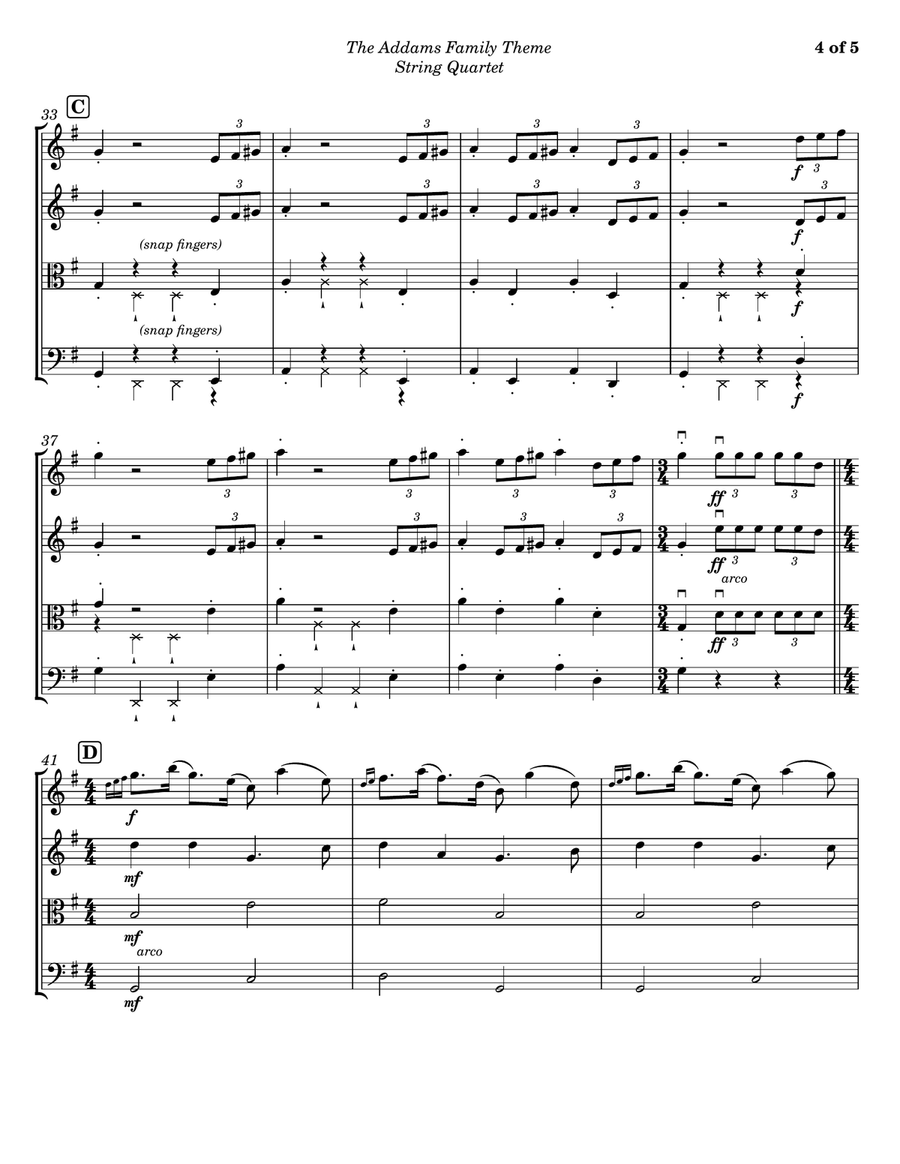The Addams Family Theme String Quartet scores gallery preview page 4