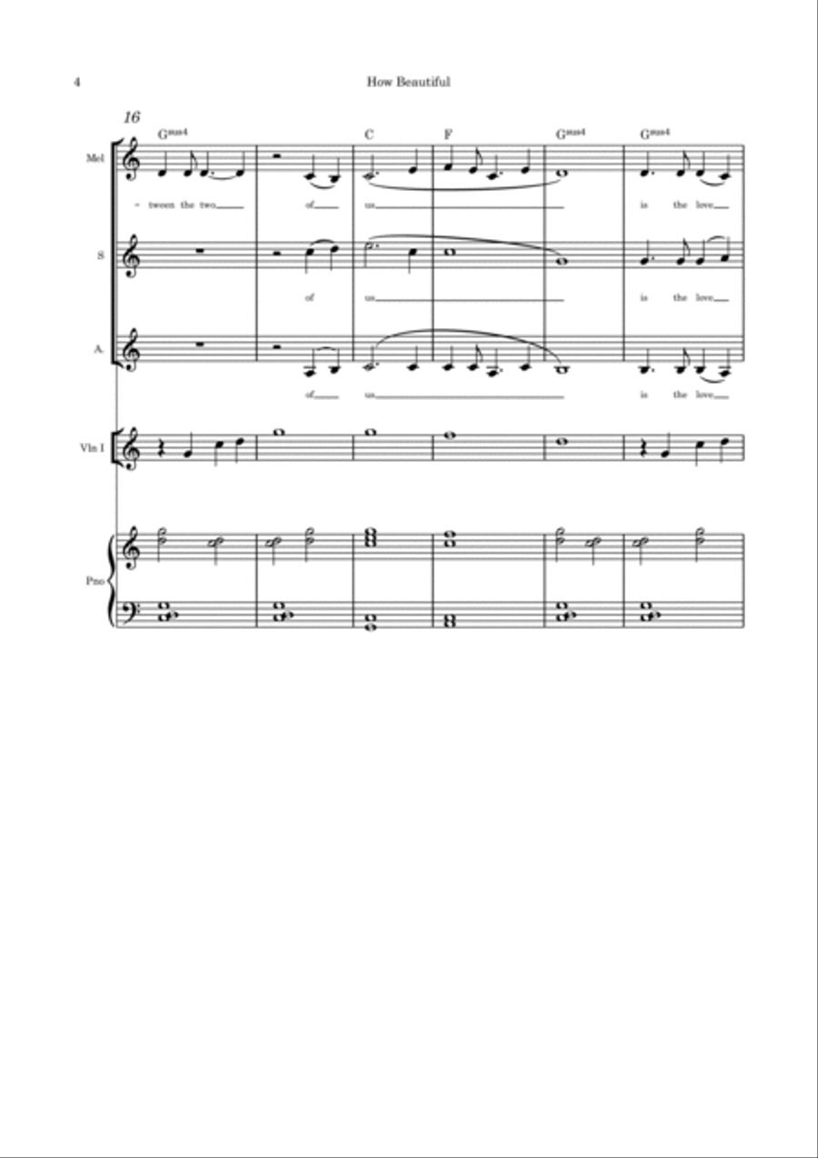 How Beautiful (Is the Love Between the Two of Us) - vocal trio, violin (parts included) and piano Guitar scores gallery preview page 4