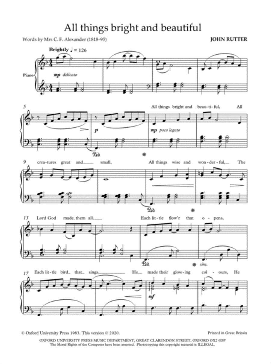 All things bright and beautiful Piano Solo scores gallery preview page 1