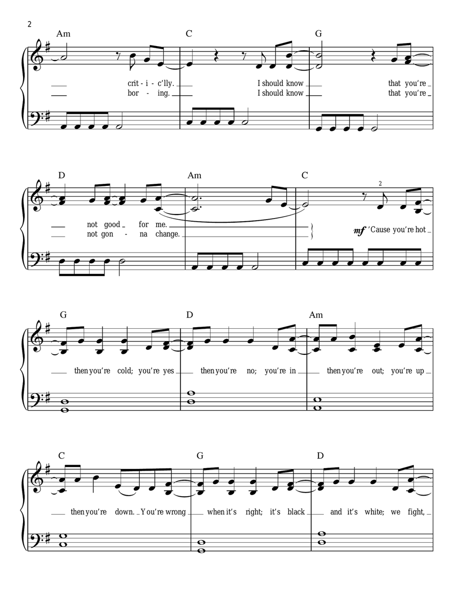 Hot N Cold Easy Piano scores gallery preview page 2