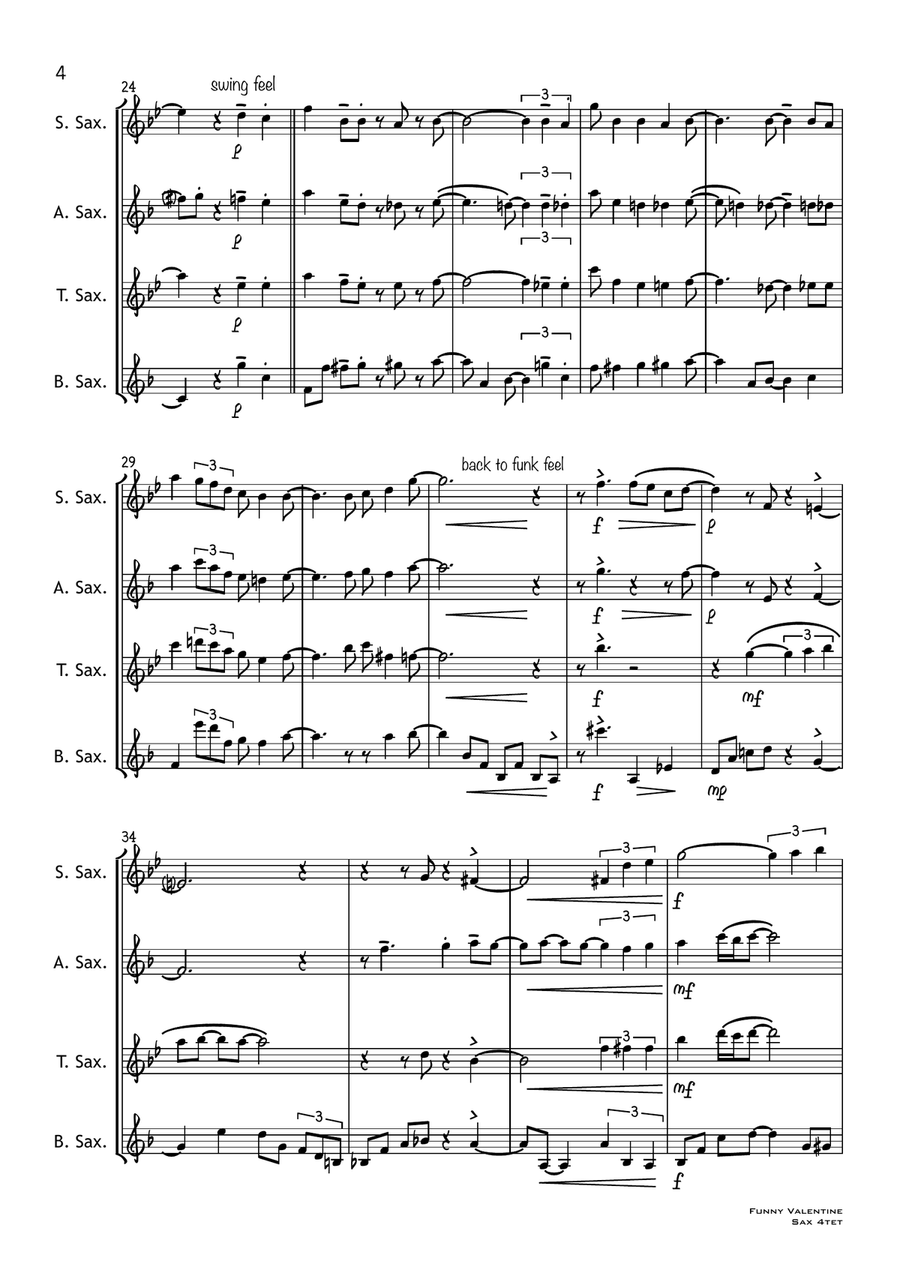 My Funny Valentine Saxophone Quartet scores gallery preview page 4