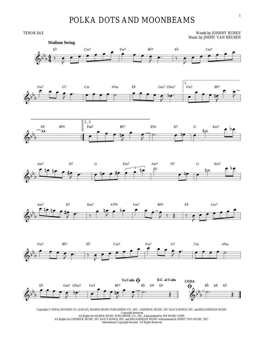 Polka Dots And Moonbeams Tenor Saxophone scores gallery preview page 1