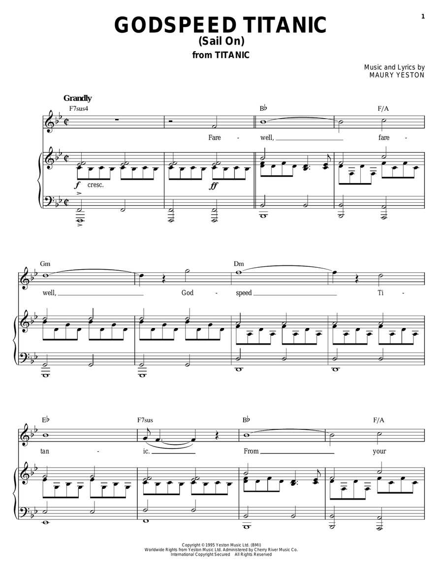 Godspeed Titanic (Sail On) Piano, Vocal, Guitar scores gallery preview page 1