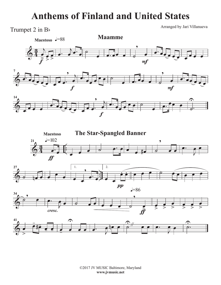 Finland National Anthem and US National Anthem for Brass Quintet Brass Quintet scores gallery preview page 6