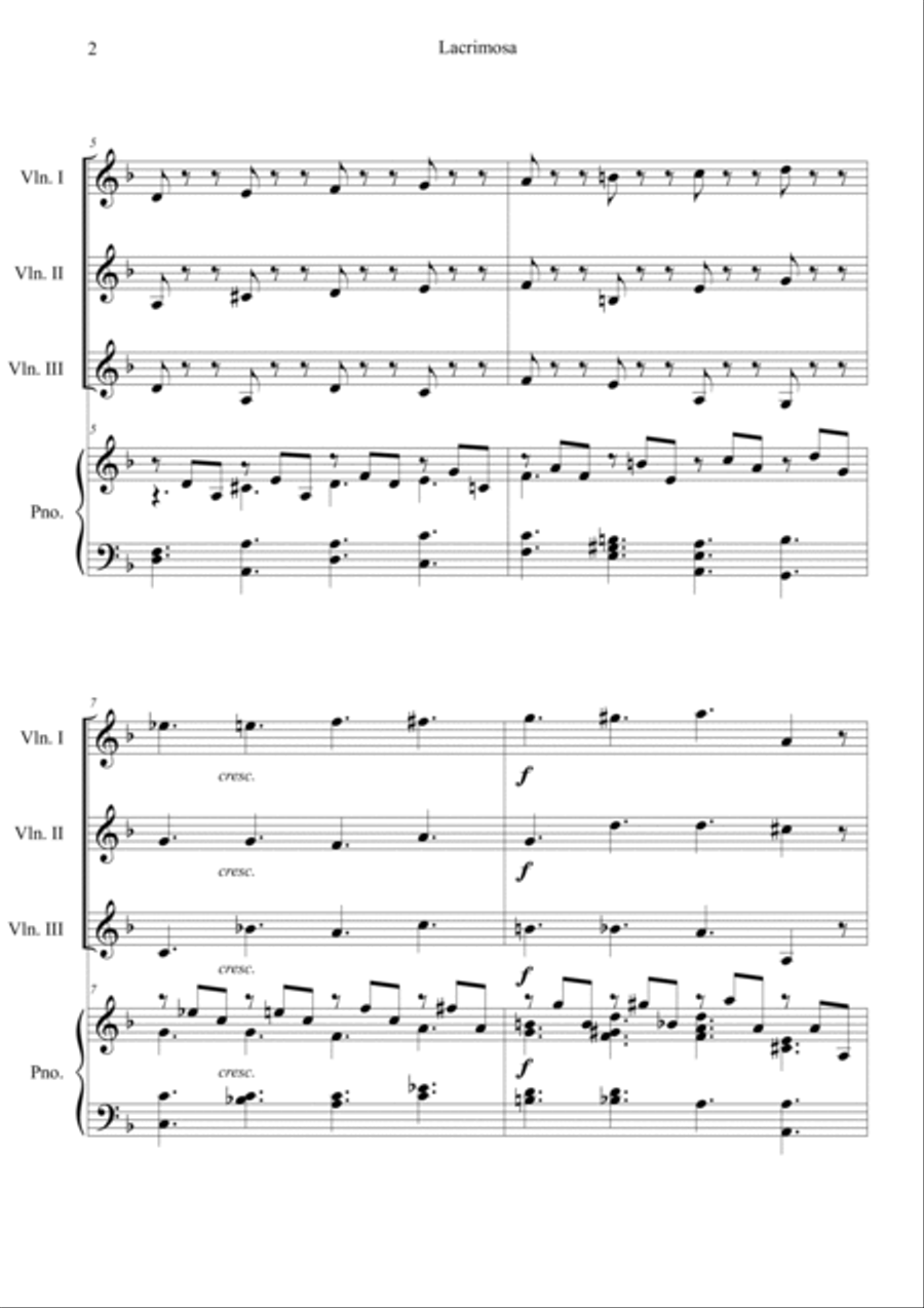 Mozart: Requiem K.626 6.Lacrimosa Piano Quartet scores gallery preview page 2