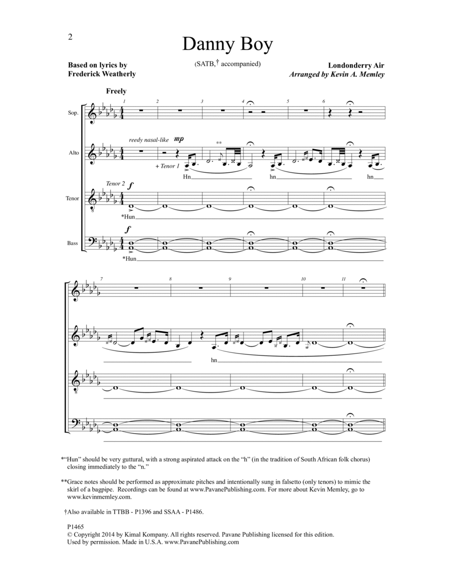 Danny Boy (arr. Kevin A. Memley) 4-Part scores gallery preview page 1