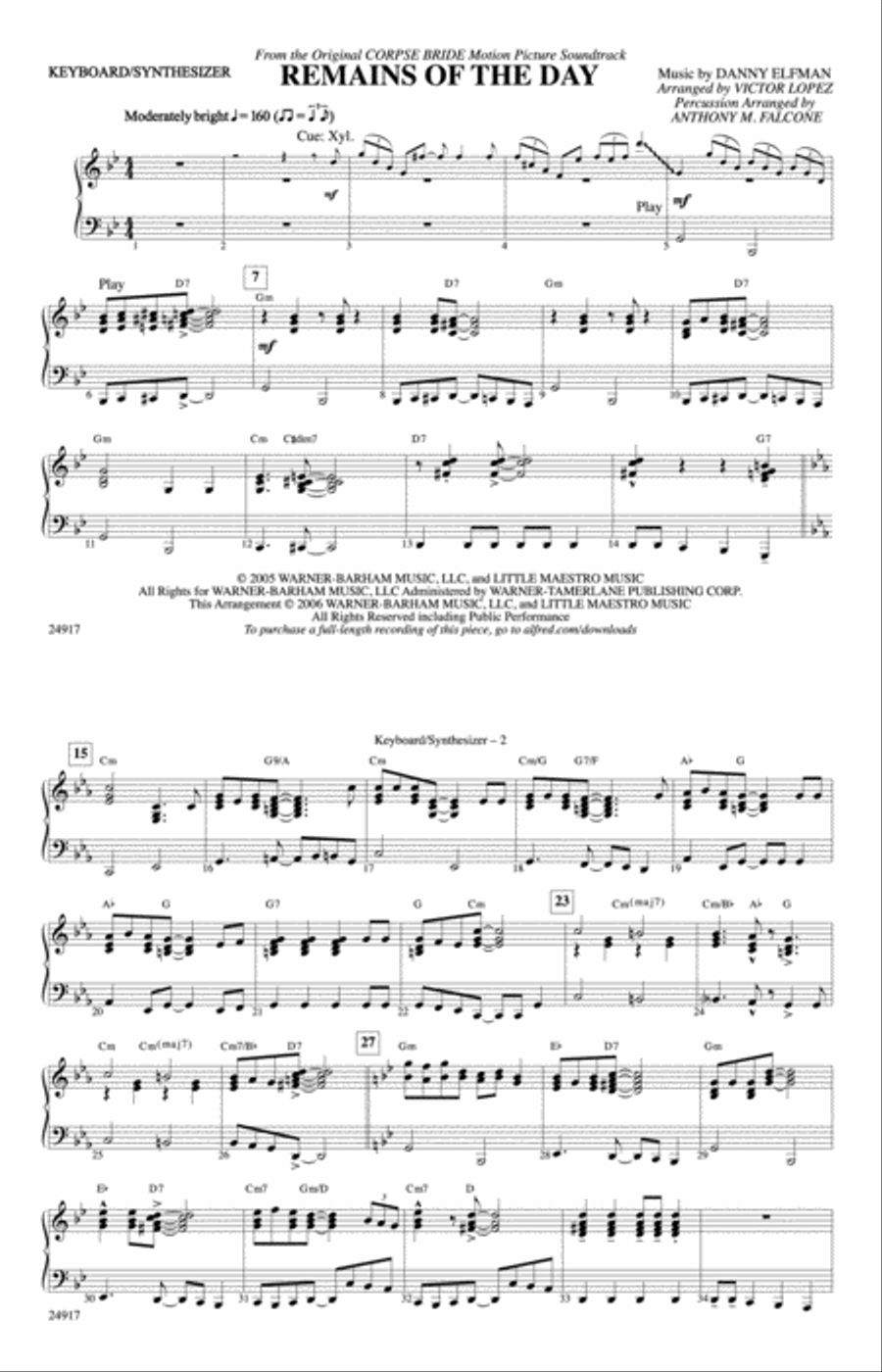 Remains of the Day (from Corpse Bride): Keyboard/Synthesizer Marching Band scores gallery preview page 2