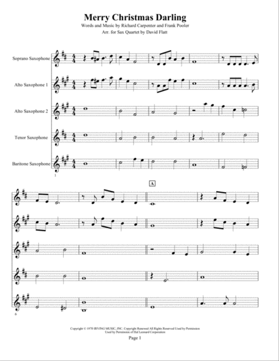 Merry Christmas, Darling Merry Christmas, Darling Woodwind Quartet scores gallery preview page 1
