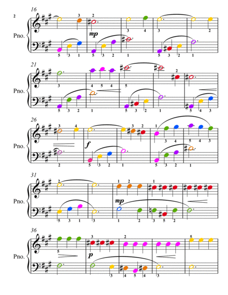 Fifth Nocturne Opus 52 Number 5 Easy Piano Sheet Music with Colored Notes
