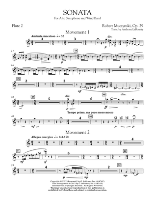 Book cover for Sonata for Alto Saxophone, Op. 29 - Flute 2