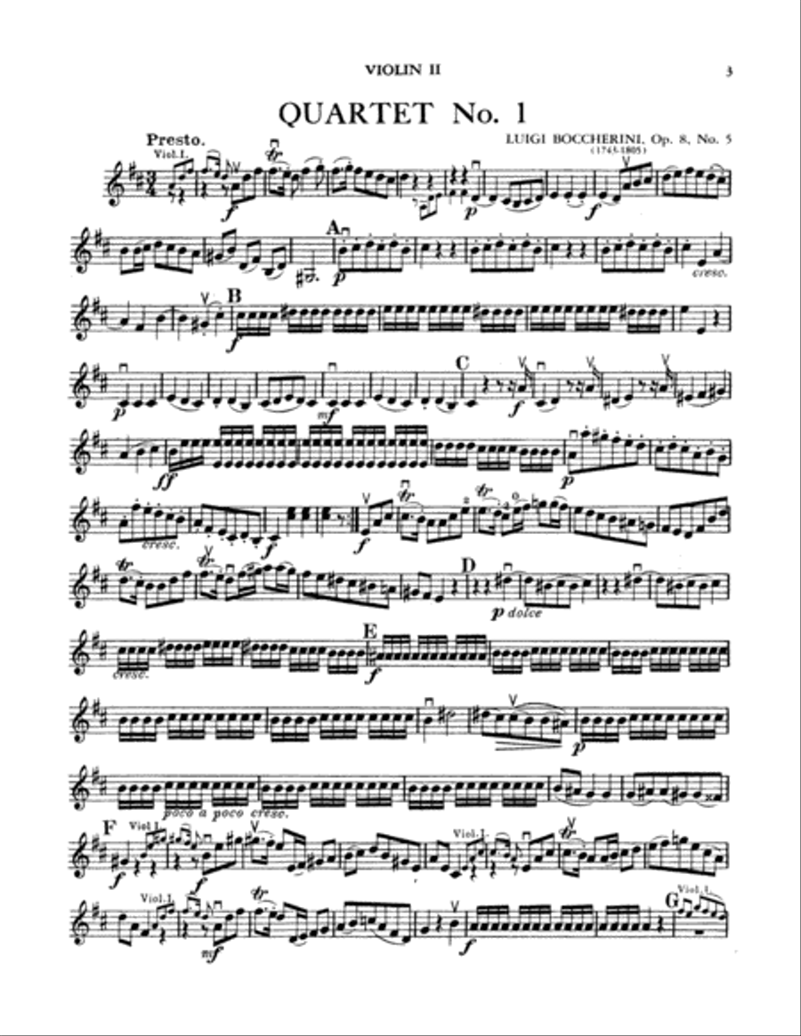 Boccherini: Nine Selected String Quartets String Quartet scores gallery preview page 1