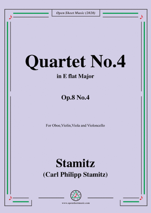Book cover for Stamitz-Quartet No.4 in E flat Major,Op.8 No.4,for Ob,Vln,Vla&VC