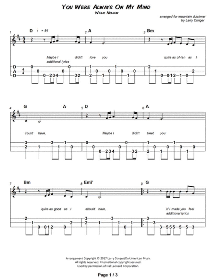 Always On My Mind Dulcimer scores gallery preview page 2