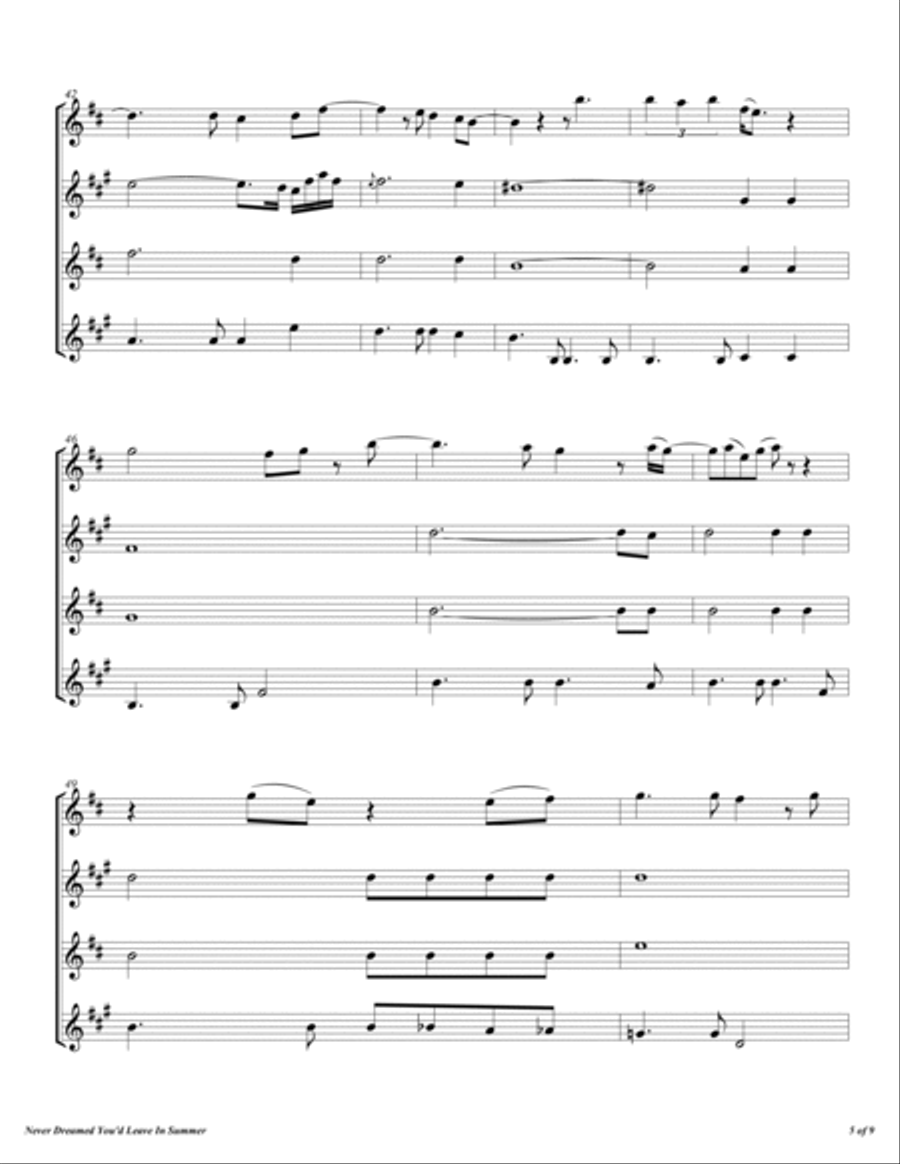 Never Dreamed You'd Leave In Summer Woodwind Quartet scores gallery preview page 6