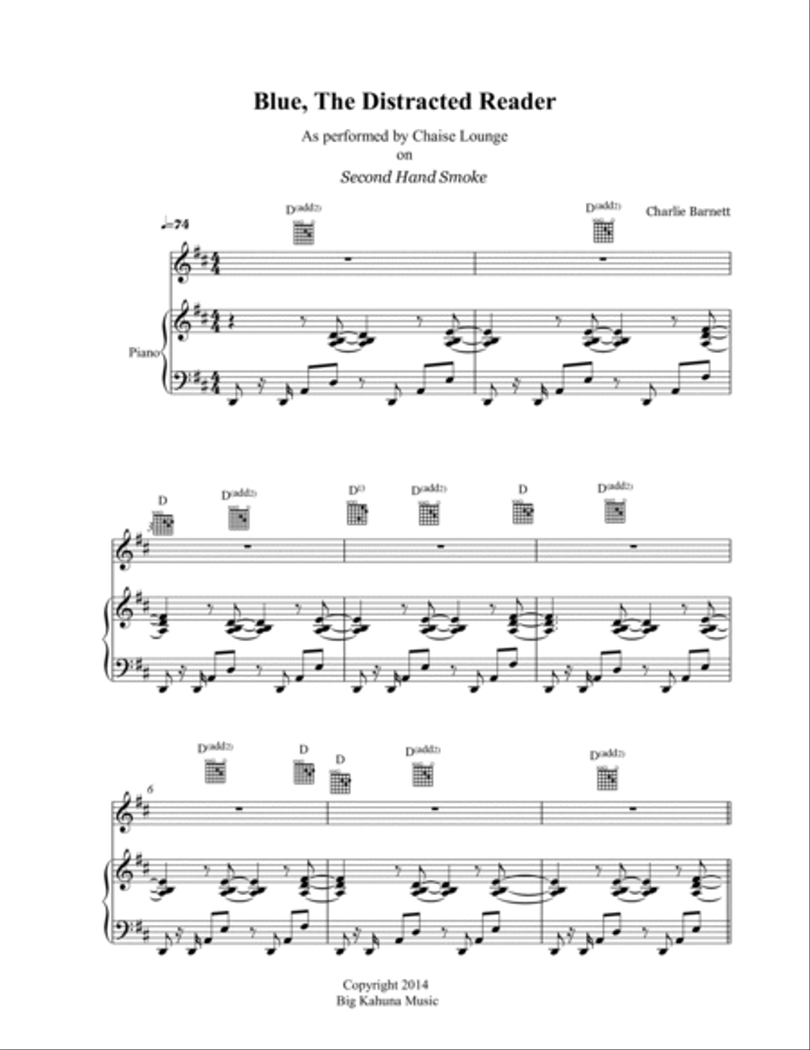Blue, the Distracted Reader Piano, Vocal, Guitar scores gallery preview page 2