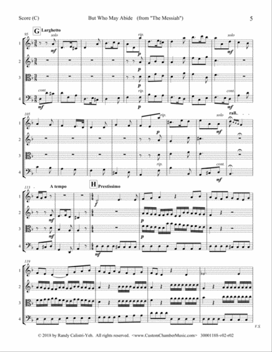 But Who May Abide - Handel Messiah (string duet, trio, or quartet) String Quartet scores gallery preview page 6