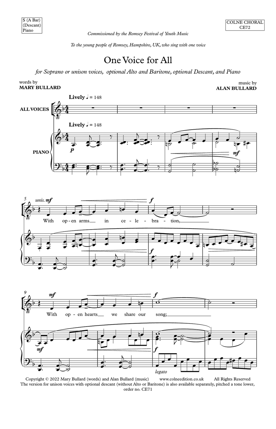 One Voice for All (mixed voice version) 3-Part scores gallery preview page 2