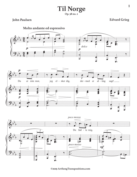GRIEG: Til Norge, Op. 58 no. 2 (transposed to E-flat major)