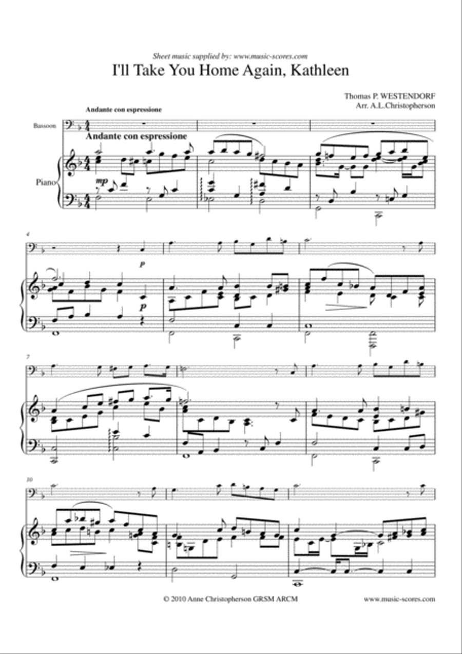 I Will Take You Home Kathleen - Bassoon and Piano Bassoon Solo scores gallery preview page 1