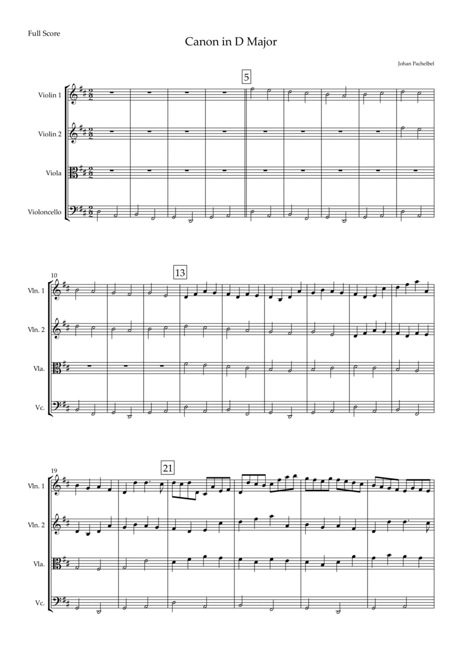 Canon in D Major (Johann Pachelbel) for String Quartet String Quartet scores gallery preview page 1