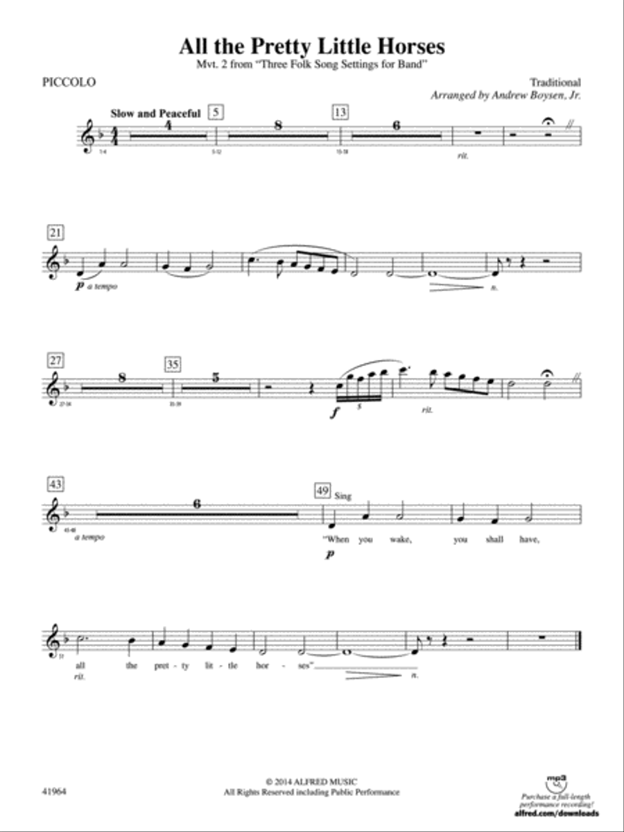 All the Pretty Little Horses: Piccolo Concert Band scores gallery preview page 1