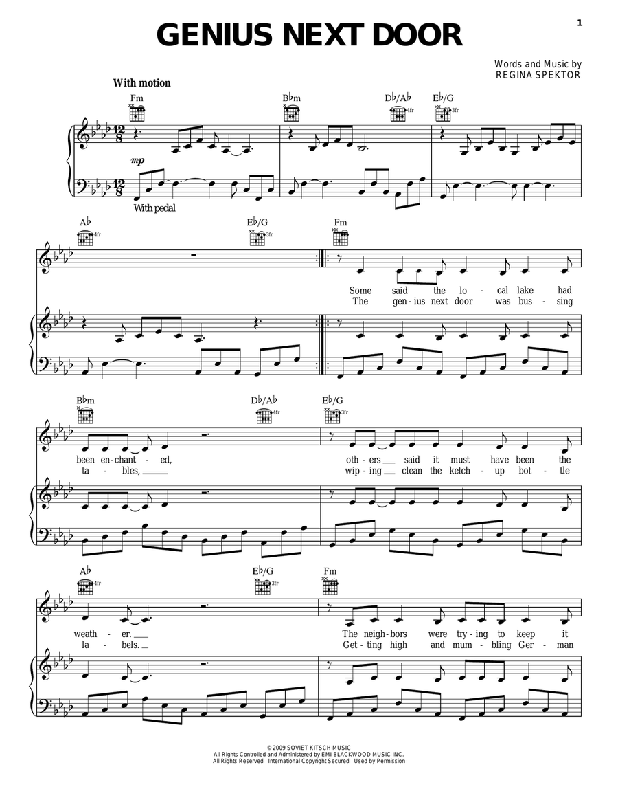 Genius Next Door Genius Next Door Piano, Vocal, Guitar scores gallery preview page 1