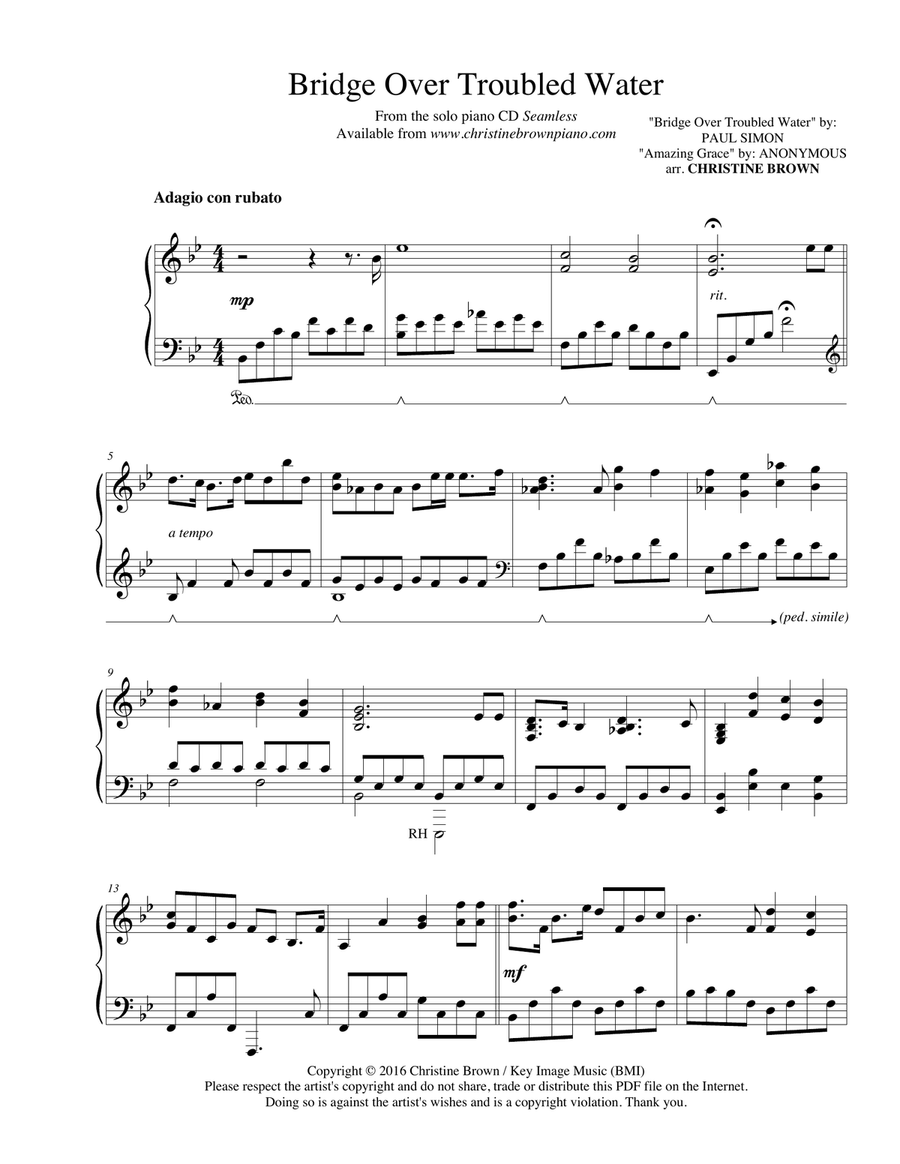 Bridge Over Troubled Water Piano Solo scores gallery preview page 1