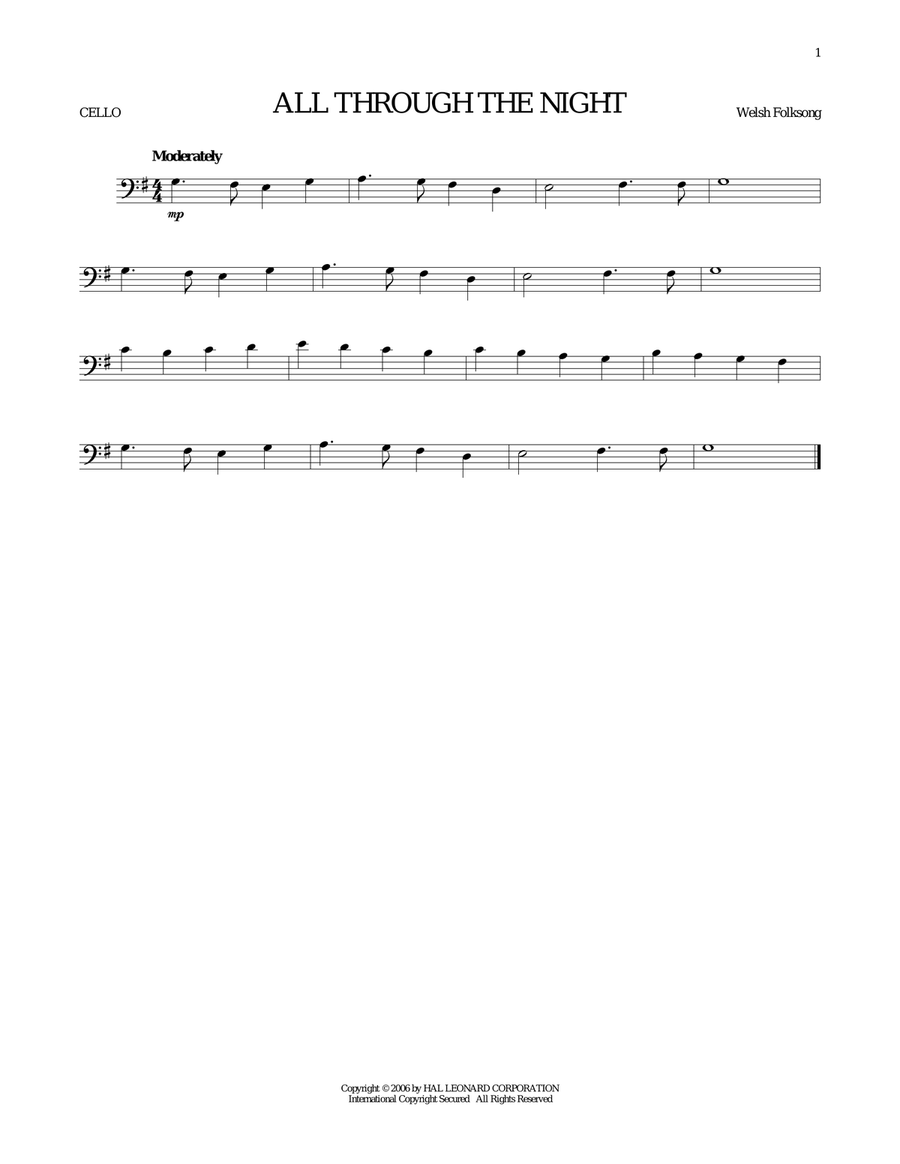 All Through The Night Cello Solo scores gallery preview page 1