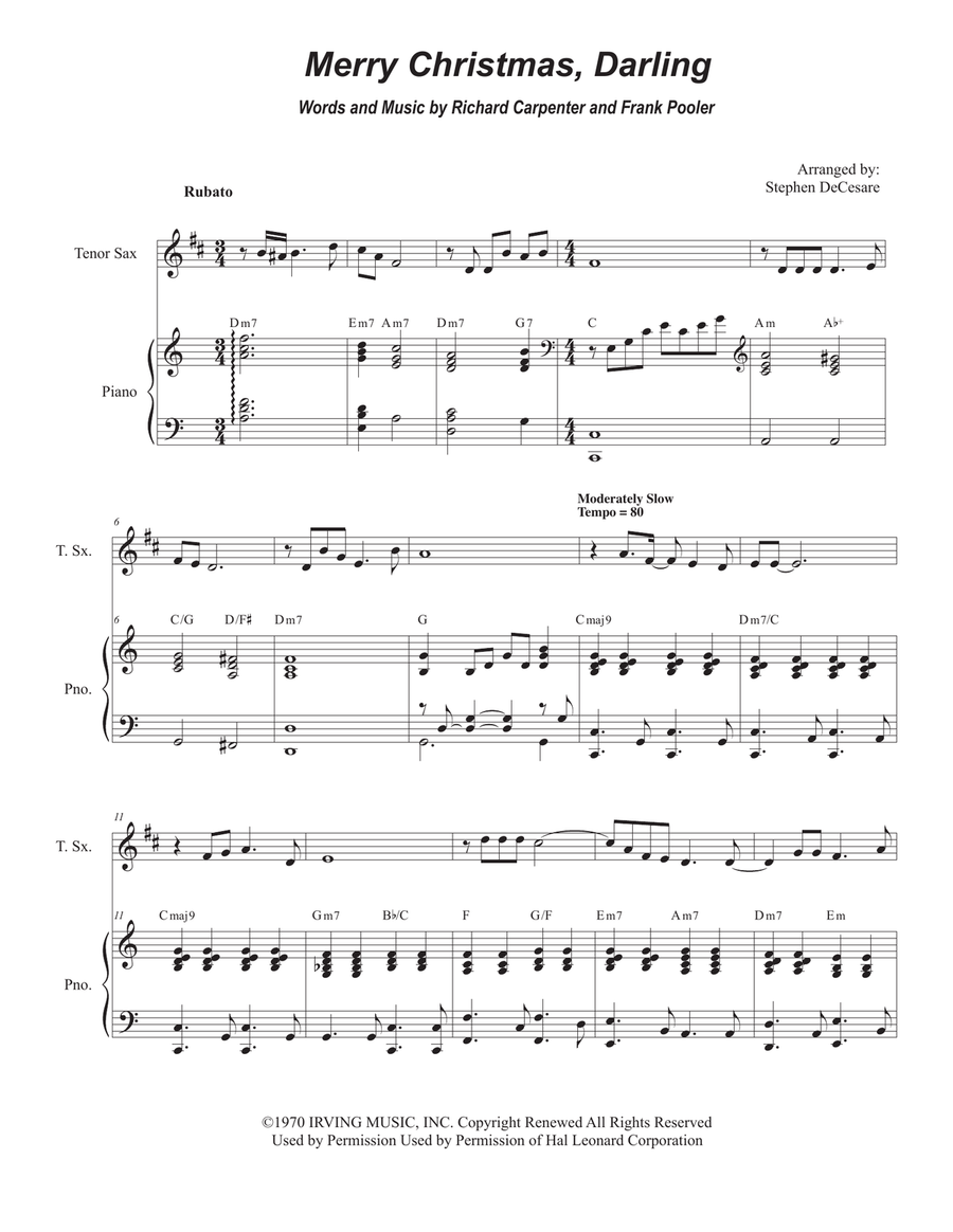 Merry Christmas, Darling Merry Christmas, Darling Tenor Saxophone scores gallery preview page 1