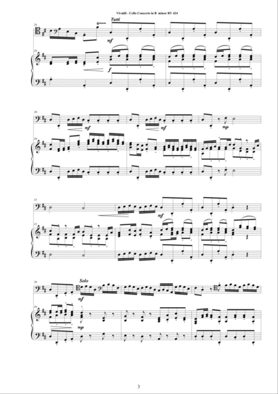 Vivaldi - Cello Concerto in B minor RV 424 for Cello and Cembalo (or Piano) String Duet scores gallery preview page 3