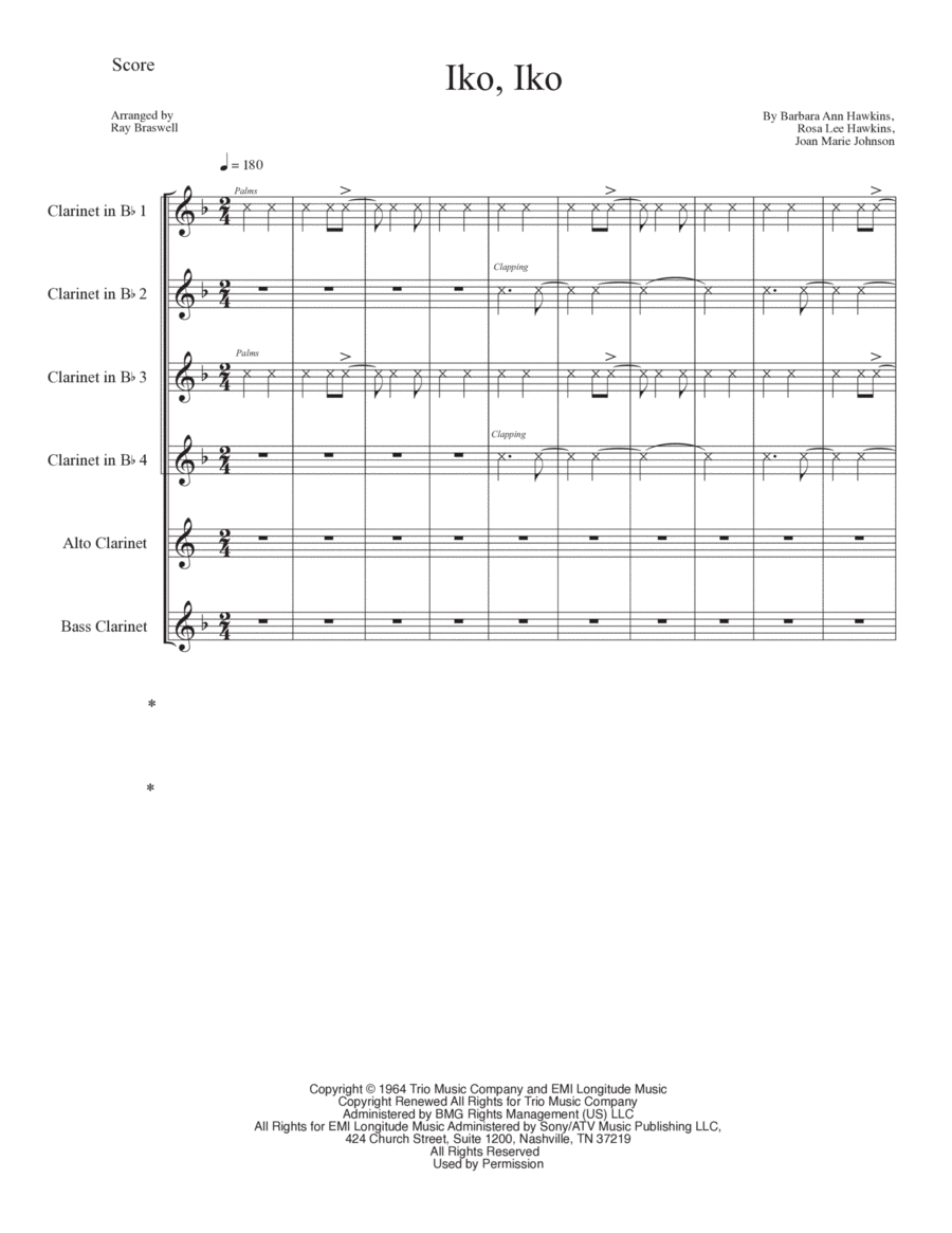 Iko Iko Clarinet Choir scores gallery preview page 1