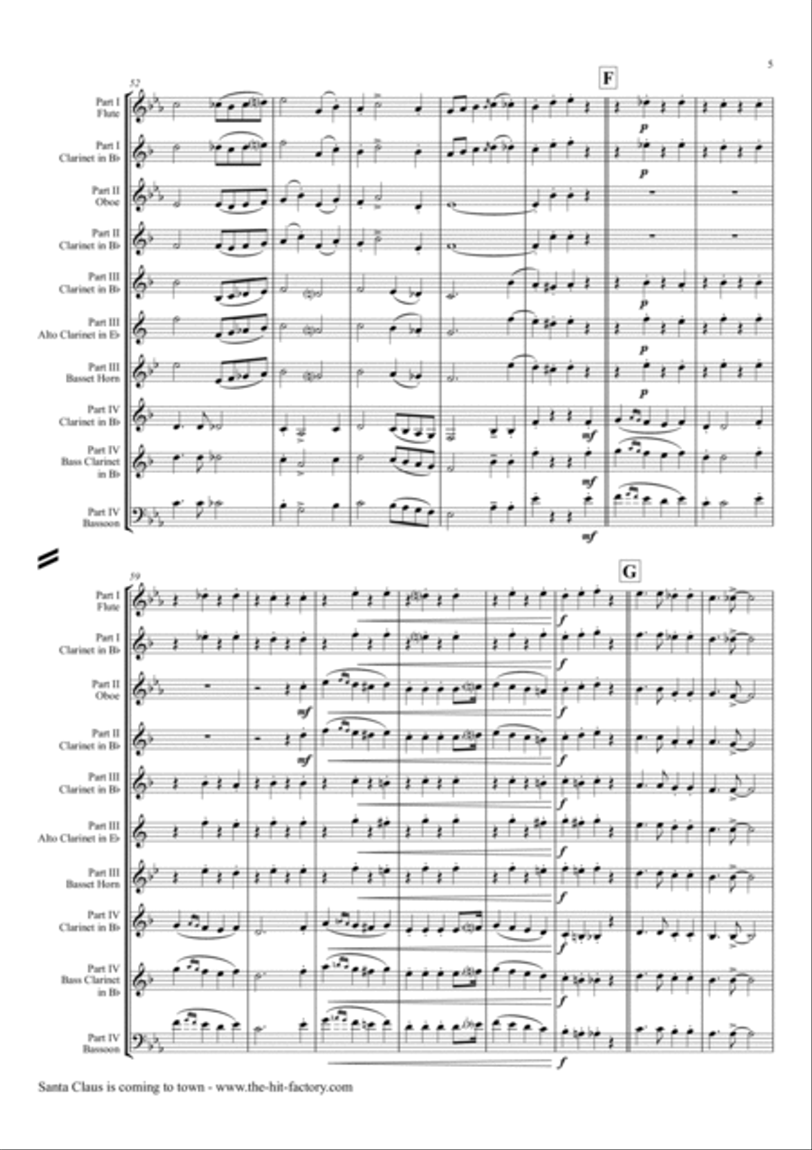 Santa Claus Is Comin' To Town Woodwind Quartet scores gallery preview page 5
