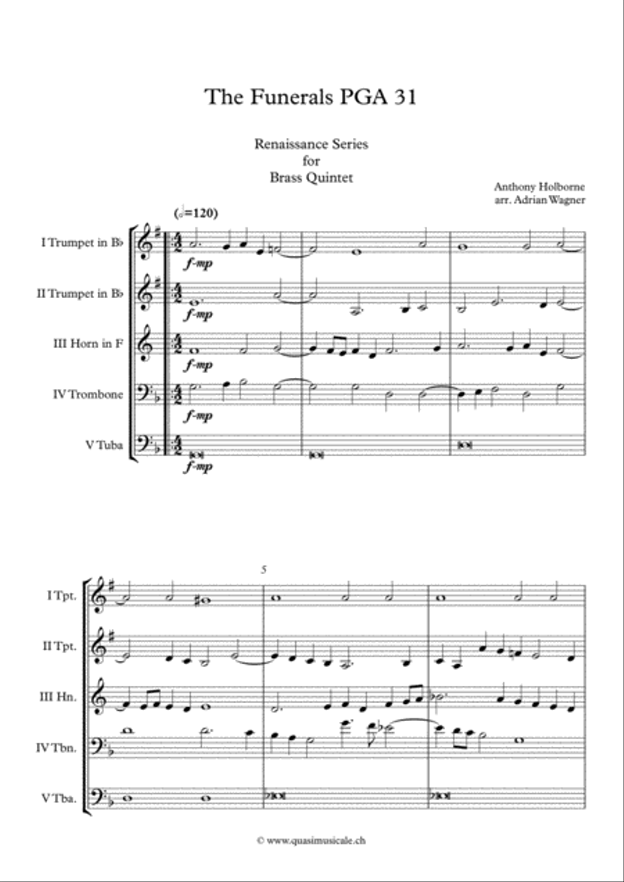 The Funerals PGA 31 (Anthony Holborne) Brass Quintet arr. Adrian Wagner Brass Quintet scores gallery preview page 2