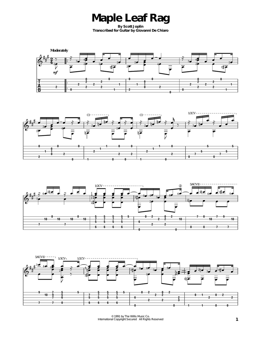 Maple Leaf Rag Acoustic Guitar scores gallery preview page 1