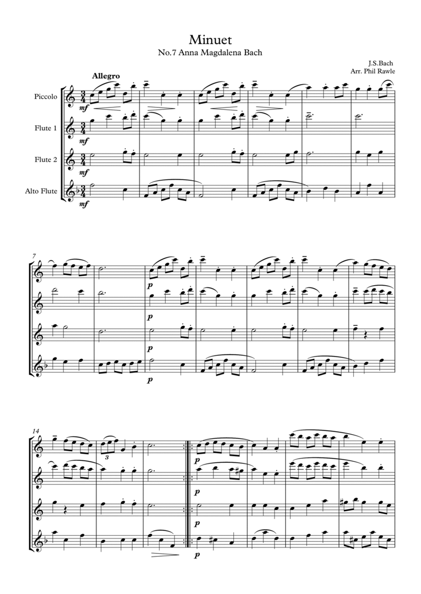 Six Classical Minuets for Flute Quartet image number null