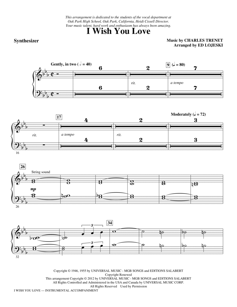 I Wish You Love - Synthesizer Choir scores gallery preview page 1