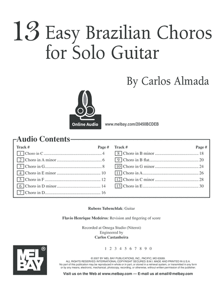 13 Easy Brazilian Choros for Solo Guitar Acoustic Guitar - Digital Sheet Music