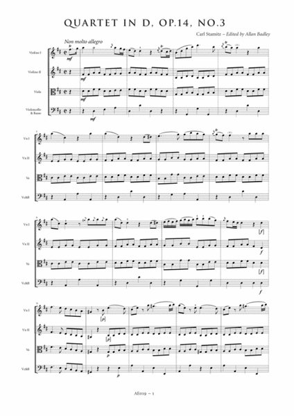 String Quartet in D major, Op. 14, No. 3 (score and parts)