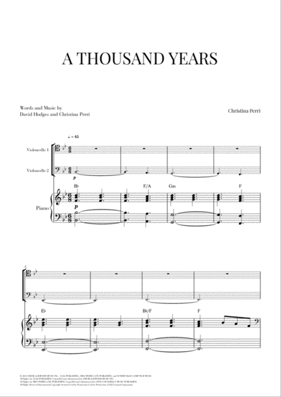 A Thousand Years A Thousand Years Piano, Vocal, Guitar scores gallery preview page 1