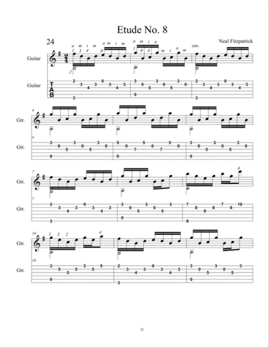 Etude No.8 For Guitar by Neal Fitzpatrick-Tablature Edition Classical Guitar scores gallery preview page 1